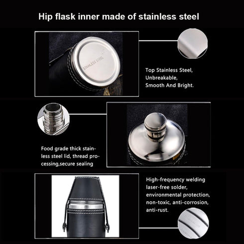 GENNISSY 10oz Black Bucket Hip Flask - PU Leather Stainless Steel Men Flasks for Liquor with Funnel and Cups...