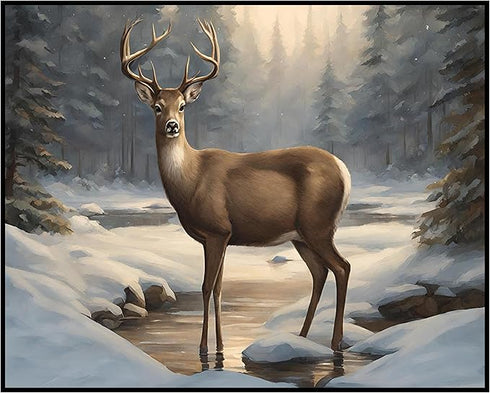 Posterizer 1 pcs- Beautiful deer in a jungle in winter-Art for Animal Lovers-Landscape & Nature Art- Gift for Men Women Entrepreneur Teens-Living ...