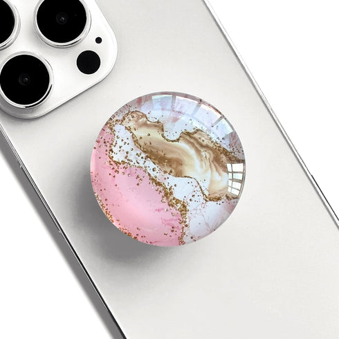 Clear Crystal Collapsible Expandiing Moblile Phone Grip Stand Holder for Smartphones and Tablets Cell Phone Accessory (Gold Pink Marble)...