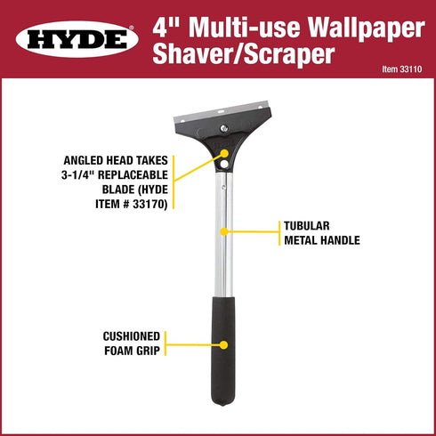 HYDE 33110 Multi-use Wallpaper Saver/Scraper, 4-inch Offset Blade, Foam Grip...