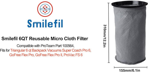 Smilefil Round Reusable Micro Cloth Filter Bags 10QT Vacuum Bags Compatible with ProTeam Part # 100565 - Fits ProTeam Coachvac, Super CoachVac, Me...