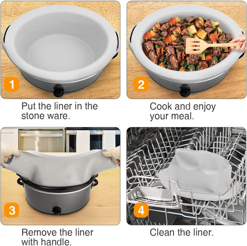 ChefAid Slow Cooker Liners, 100% Silicone Reusable Crock Pot Insert Accessories for 6-8 Oval or Round Quart Slow Cookers, Food Safe & Dishwasher S...