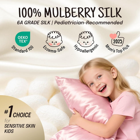 OLESILK 100% Mulberry Silk Toddler Pillowcase for Hair and Skin, Both Sides 19 Momme Pure Natural Silk Travel Pillow Cases with Hidden Zipper, 13"...