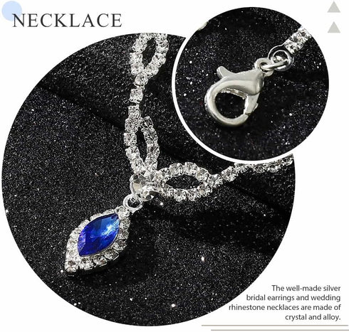 Unicra Silver Bride Wedding Jewelry Sets Blue Crystal Bridal Necklace Earrings Set Rhinestone Prom Costume Jewelry Set Choker Necklace for Women a...