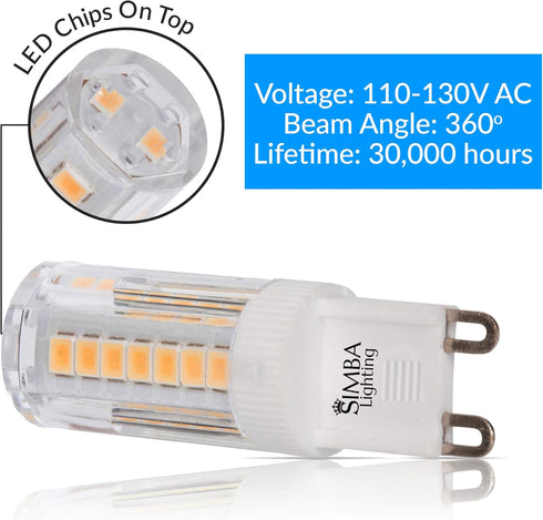 Simba Lighting G9 LED Light Bulb (5 Pack) 4W T4 40W Halogen Replacement for Pendants, Ceiling Lights, Desk Lamp, Wall Sconce, 120V JCD Bi-Pin Base...