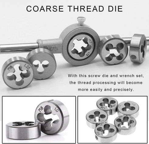 JONMON 8 Pcs Metric Die Set - Screw Die & Adjustable Wrench Holder with M3-M12 Dies Threading and Rethreading Cutting External Thread Processing T...