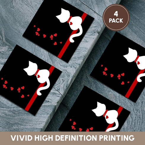 3dRose cst_164792_3 Pet Lovers Red Hearts White Kitty Cat-Ceramic Tile Coasters, Set of 4...