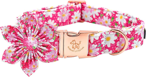 Elegant little tail Dog Collar with Flower, Dog Collar Flowers Pink Floral Girl Dog Collar Pet Gift Adjustable Dog Collar for Large Dogs...