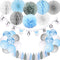 Baby Shower Decorations for Boy, It’s A Boy Banner with Paper Fan Tissue Pompoms Honeycomb Ball Party Balloons Foil Tassel, Blue and Grey It’s A b...