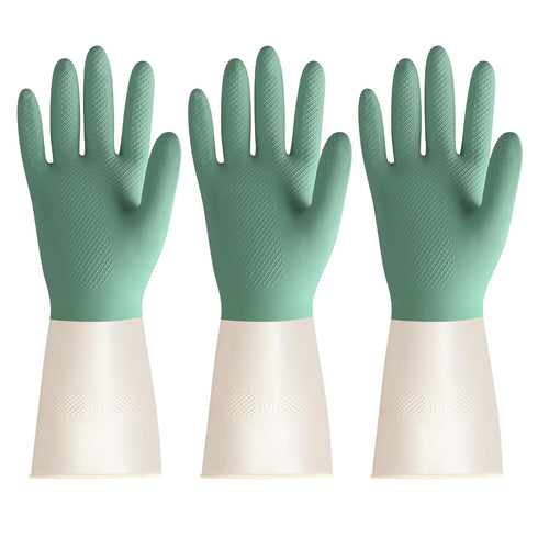 BOOMJOY Latex Cleaning Gloves, Heavy Duty Dishwashing Gloves, Reusable Medium Gloves for Kitchen, Bathroom, Gardening, Working, Pet Care - Green-B...