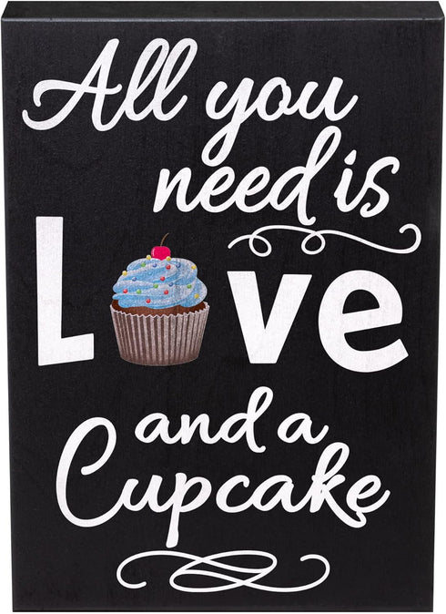 JennyGems All You Need is Love and a Cupcake Wooden Sign, Bakery Signage and Decor, Gift for Cupcake Lovers, Made in USA...