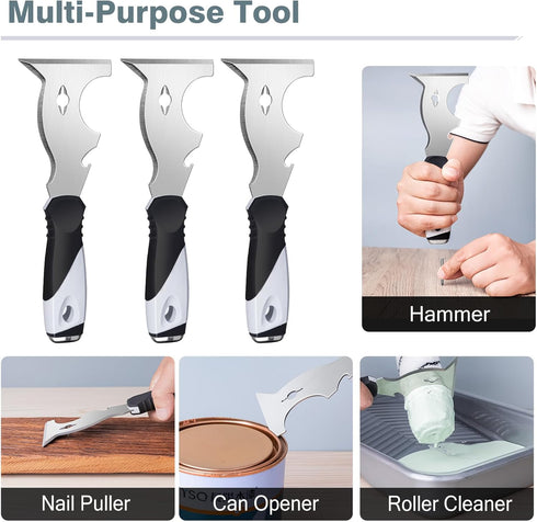 Mister Rui-Putty Knife, Paint Scraper 10 in 1 Putty Knife Multi-Use Painters Tool, Taping Knife, Paint Scraper Tool for Wood, Metal Scraper with H...