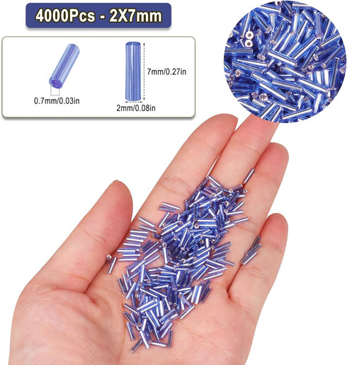 4000pcs Bugle Beads, Embroidery Tube Beads for Jewelry Making, Small Long Beads for Craft DIY Bracelet Necklaces Supplies, 7x2mm,blue...