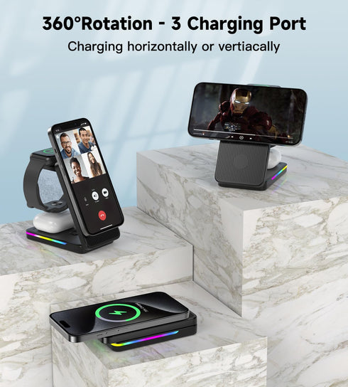 Doeboe Wireless Charging Station for Apple Devices, 3 in 1 Mag-Safe Wireless Charger for iPhone 15 14,13,12 Pro Max/Pro/Plus/Mini, Apple Watch Ult...