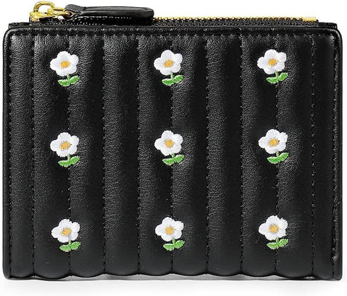 Girls Cute flowers Print Wallet, Small Tri-folded Aesthetic Wallet, PU Leather Purse Cash Pocket Card Holder ID Window Purse for Women(Black)...