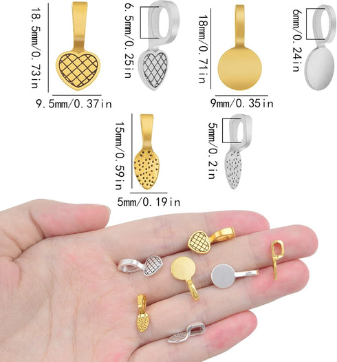 120pcs 3 Styles Tibetan Glue-on Bails Pendants Alloy Flat Pad Pendant Bails Necklace Earring Bails Cabochon Supplies for DIY Crafts Jewelry Making...