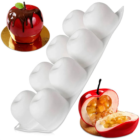 8 Cavity Apple Silicone Mold - 11.22 x 6.69 x 2.3 Inches Apple Mold for Baking, Good for Pastry, Jelly, Ice Cream, Soap, and Candles, Non-Stick an...