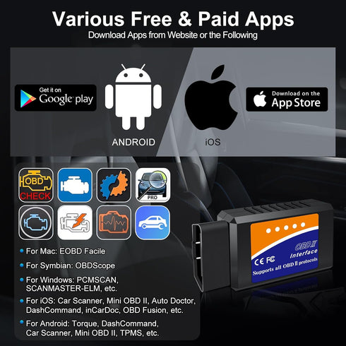 OBD2 Bluetooth Scanner for iPhone iOS Android Windows Car Code Reader Enhanced Auto Diagnostic Scan Tool Odb2 OBDII Adapter Check Engine Light Liv...