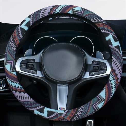 Ethnic Style Coarse Flax Cloth Automotive Steering Wheel Cover Anti Slip and Sweat Absorption Auto Car Wrap Cover (M, 14.5''-15'')...
