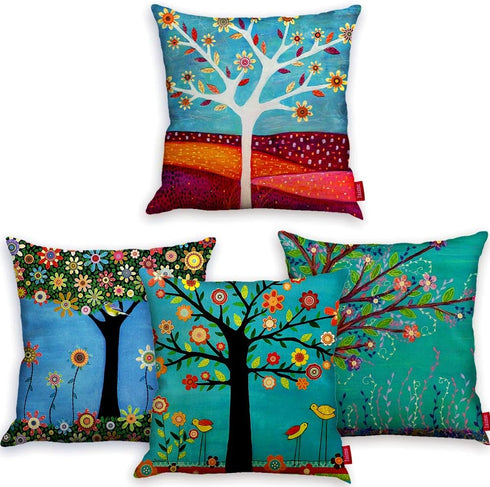 laime Throw Pillow Covers Natural Pattern Decorative Pillowcases 18x18inch (4 Pieces Set) Pillow Cases Home Car Decorative Trees and Birds...