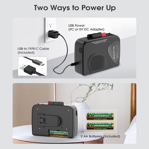 Walkman Cassette Players Recorders AM/FM Radio, Portable Tape Player Records to Tape Built in Speakers Manual Record - 2AA Battery Or DC 5V Supply...