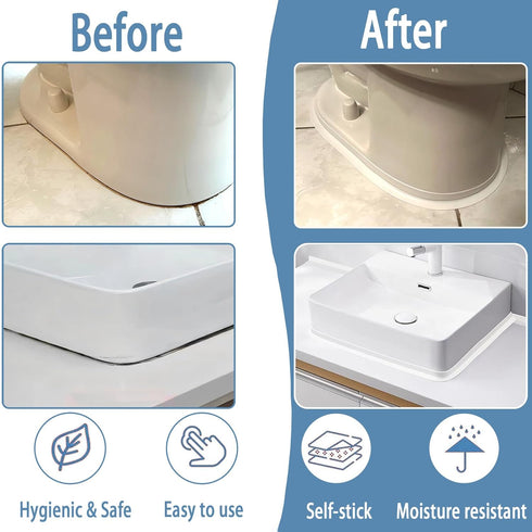 Caulk Tape Self Adhesive, 1 Rolls Waterproof Toilet Caulk Strip, Toilet Sealer Around Toilet Base, Traditional Caulking Replacement, Caulking Tape...