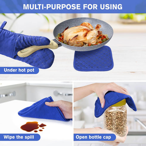 6 Pcs Oven Mitts and Pot Holders, 500? Heat Resistant Oven Mitts with Kitchen Towels Soft Cotton Lining and Non-Slip Silicone Surface Safe for Bak...