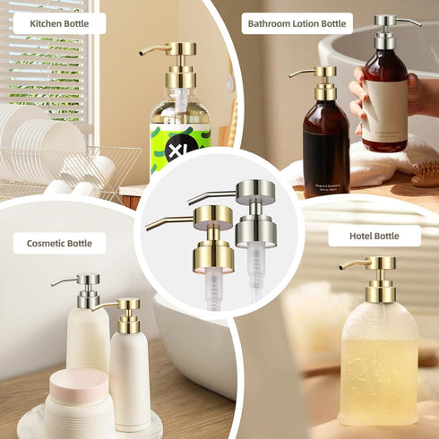 Stainless Steel Soap Brushed Nickel Dispenser Pump Replacement Bathrooom Countertop for Hand Wash &Soap, kitchen dish soap, syrup (Gold+Brushed Ni...