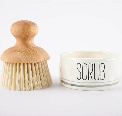 Mud Pie Wooden Scrub Brush and Ceramic Base Set...