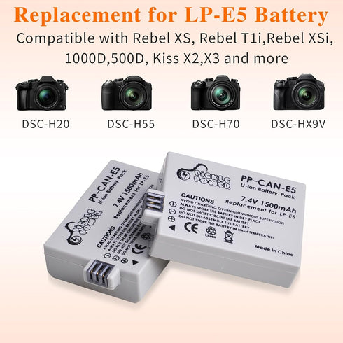 LP-E5 LPE5 LP E5 Battery and Smart LED Display Dual Channel Charger Compatible with Canon EOS Rebel XSi, Rebel T1i, Rebel XS, 1000D, 500D, 450D, K...