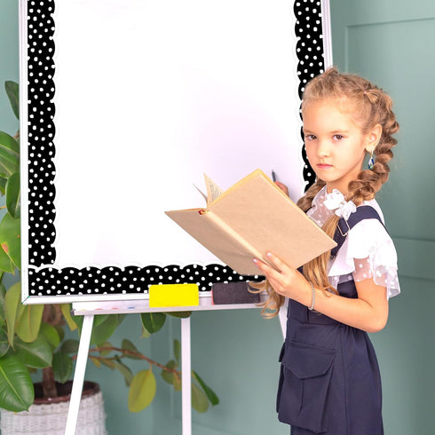 Whaline 65.6ft Dot Bulletin Board Borders White Black Dot Die-Cut Rolled Border Trim for School Classroom Office Chalkboard Decoration, 2 Rolls...