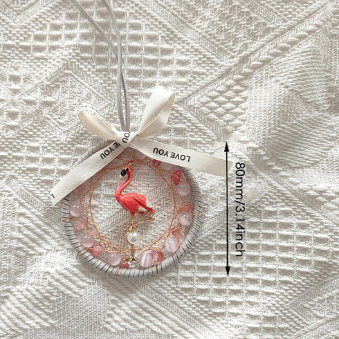 1 Pcs Flamingo Dreamcatcher Car Mirror Charms,Flamingo Car Hanging Ornament Rear View Mirror Pendant Dream Catcher Car Interior Rearview Mirror Ha...