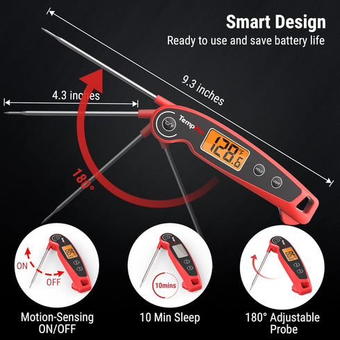 F05 Digital Meat Thermometer for Cooking with Motion Sensing, Waterproof Food Thermometer for Kitchen BBQ Oil Grill Smoker Candy Thermometer Black...