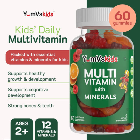 YumVs Kids Multivitamin Gummies - Fruit Flavored Chewable Children's Multivitamin - Kids Vitamins Multivitamin Gummy with 12 Minerals & Vitamins A...