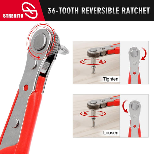 STREBITO Right Angle Screwdriver Low Profile 26 Piece Small Ratchet Set, Stubby Ratchet 90 Degree Ratcheting Screwdriver Set, Mini 1/4 Bit Ratchet...