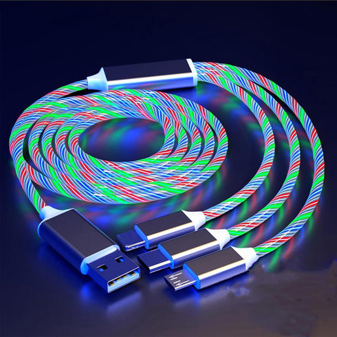 3 in 1 Led Charging Cable 66W Flowing LED Light Up Phone Charge Cable Light up Charger Fast Charing Cord Durable TPE Fast Charging Cord for Most C...