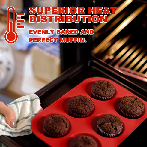 Anaeat Silicone Muffin Pan - 6 Cups Non-Stick Cupcake Molds, Food Grade Silicone Baking Tray for Making Egg Muffin, Cupcake, Quiches, Tart and Des...