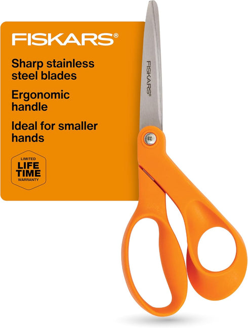 Fiskars® Petite Original Orange-Handled Scissors - Crafting and Sewing Stainless Steel Scissors for Smaller Hands - Ergonomic Handle - Paper and F...