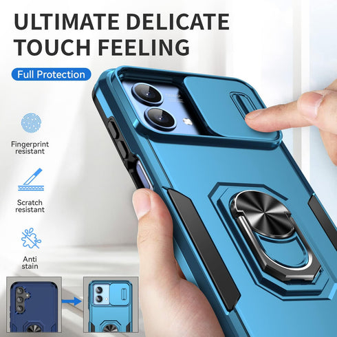 for Motorola Moto G Stylus 5G 2023 Case with Slide Camera Cover,Tempered Glass Screen Protector,Full Camera Protection Ring Kickstand Military Gra...
