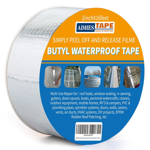 ADHES Butyl Tape Waterproof Tape, 1.2mm Thick, 2 inch x 16 feet, Aluminum Foil Tape Butyl Sealant tape for RV Repair, Window, Silicone, Boat and P...