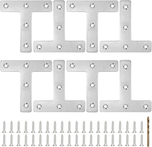 8PCS 3.23'' x 3.23'' T Shape Flat Bracket, Stainless Steel Mending Plate for Wood Desk Chair Cabinet Drawer Closet Frame Furniture with 40PCS Scre...