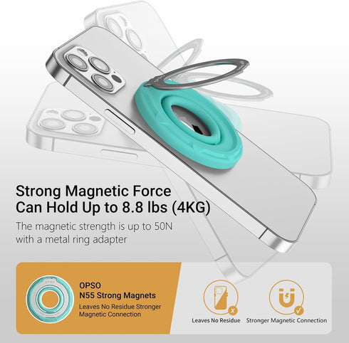 OPSO Magnetic Phone Ring Holder for MagSafe, 360 Degree Rotation Silicone Finger Ring Grip Stand Holder, Adjustable Kickstand, Compatible with iPh...