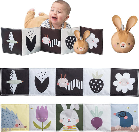 Taf Toys Bunny Pram Book & Toy Set | High Contrast Black & White Infant Visual Stimulation | Soft Fabric for Newborn Cognitive Development | Baby ...