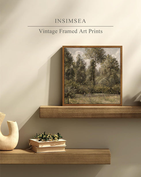 InSimSea Square Framed Canvas Wall Art, Farmhouse Poplars Natural Landscape Wall Art Prints, Classical Oil Painting Home Decor for Bedroom Living ...