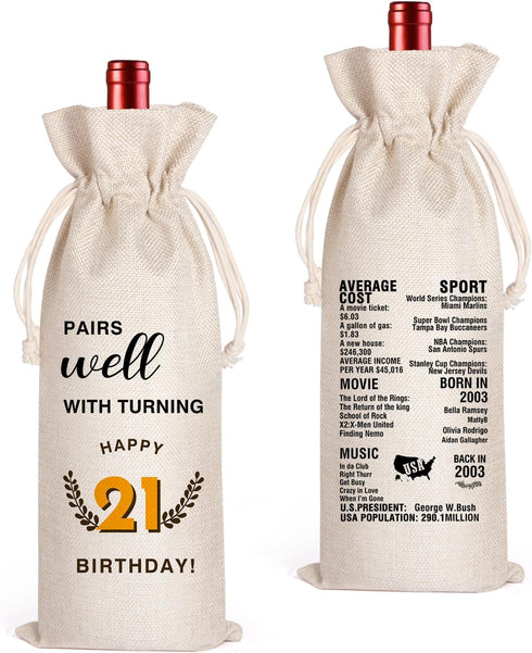 LANBAIHE 21st Birthday Gifts for Her,21st Birthday Gift for Women Men, 21 Years Old Birthday Gifts Wine Bag, 21st Birthday Decorations Party Suppl...