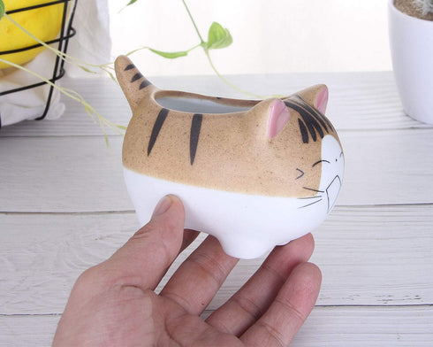 VanEnjoy 4.7 inch Large Version Cat Succlent Pots Cat Pot, with Drainage Hole, Flower Pot, Handmade Ceramic Ornaments Cat Gifts for Cat Lovers Off...