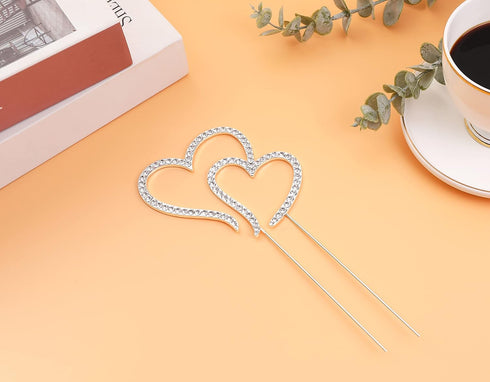 LOVENJOY Gift Boxed Two Hearts One Love Rhinestone Wedding Cake Topper Silver...
