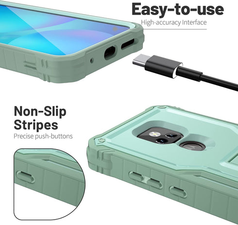 ExoGuard for Moto G Play 2021 Case, Rubber Shockproof Full-Body Cover Case Built-in Screen Protector and Kickstand Compatible with Moto G Play 202...