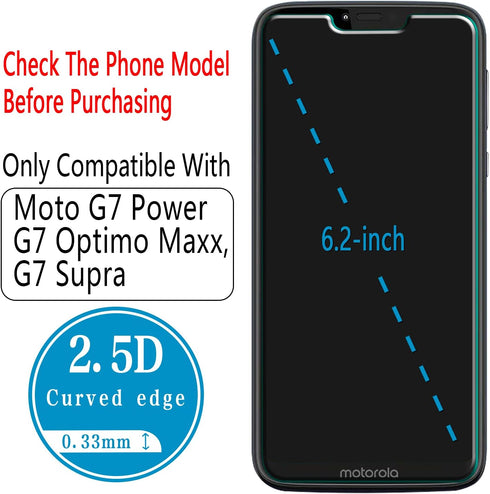 HPTech 2-Pack Screen Protector Compatible for Motorola Moto G7 Power, G7 Supra, G7 Optimo Maxx Tempered Glass, Anti Scratch, Bubble Free, Case Fri...