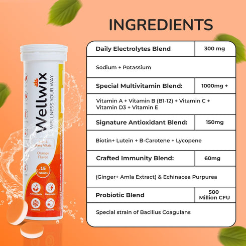4-in-1 Daily Vitals for Wellness - Electrolytes, Immunity, Antioxidants and Probiotics. Vitamin C 1000 mg, Sodium 200 mg, Potassium 100 mg, Vitami...